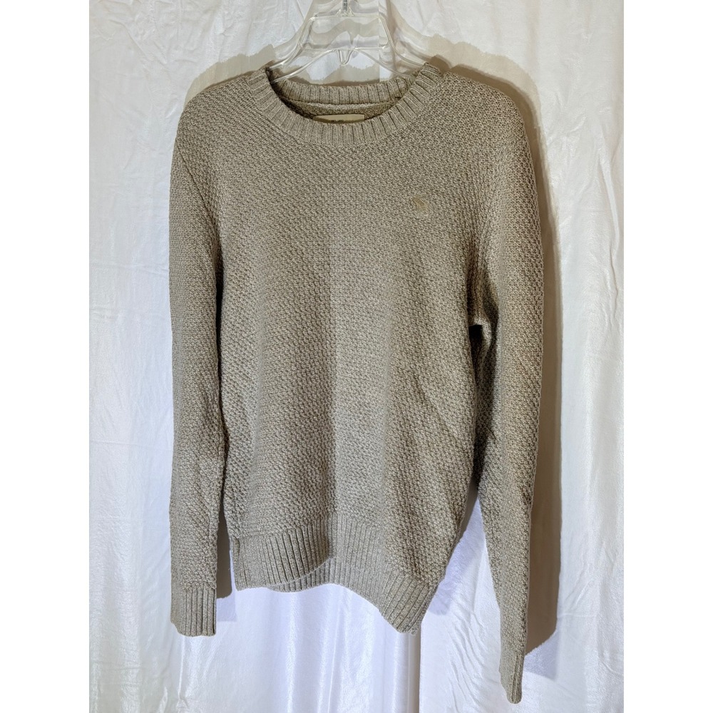 Abercrombie & Fitch Tan Textured Knit Crewneck Sweater Tonal Logo Womens Small